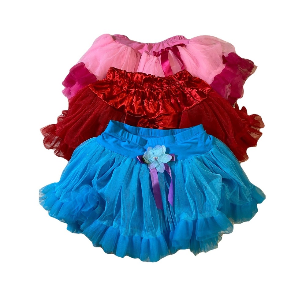 Jona Michelle Girls Tutu Skirt Lot of 3 Pink Red Blue Tulle Size 4/5 Dress Up